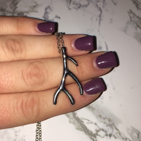 SOLD Silver tone Antler Necklace 23” - Picture 2 of 4